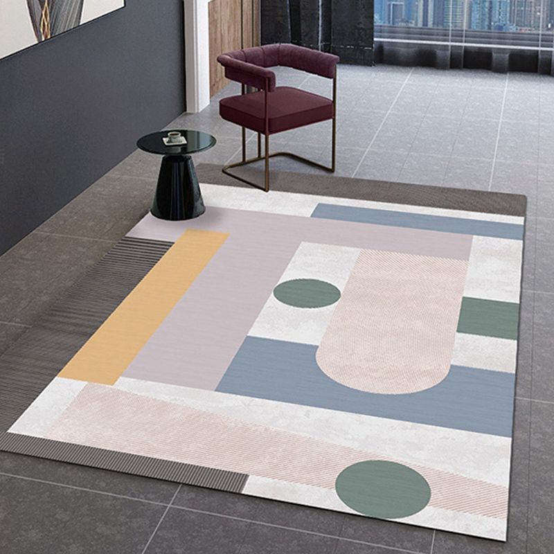 Pastel Color Living Room Indoor Rug Contemporary Colorblock Carpet Polyster Stain-Resistant
