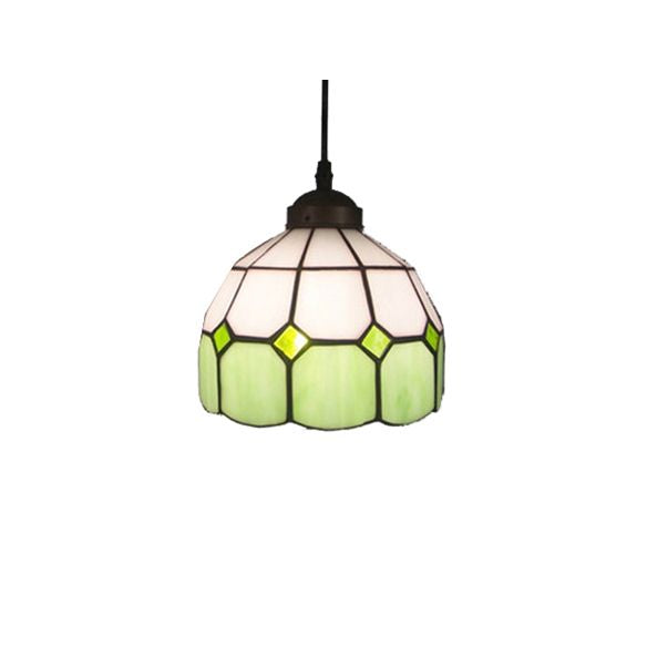 Hand Cut Glass Green/Blue Ceiling Lamp Dome 1 Head Tiffany Suspension Pendant Light for Restaurant
