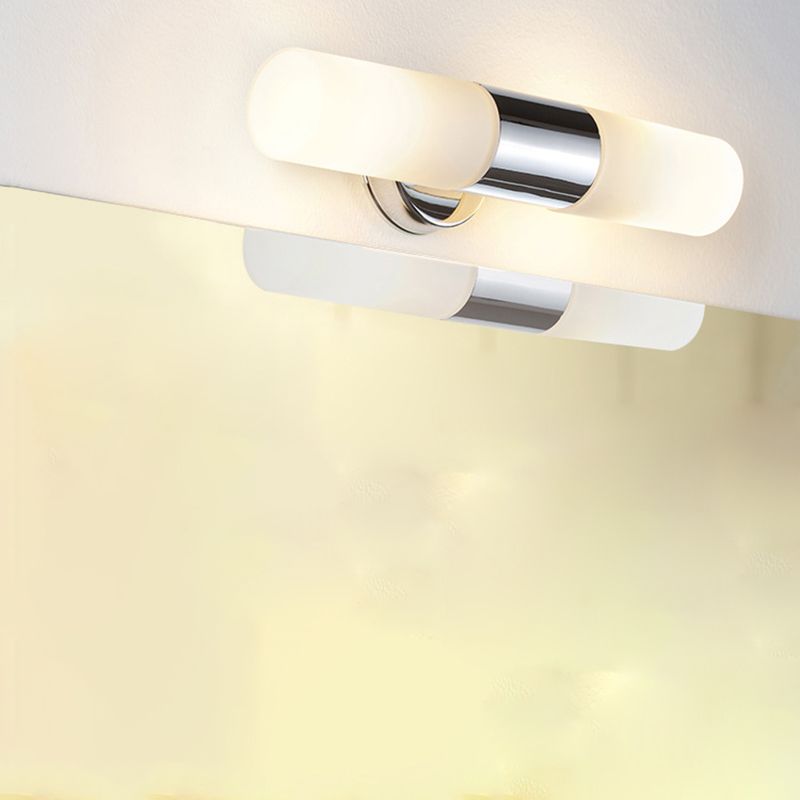 Cylinder Shape Vanity Lamp Modern Style Metal 2 Lights Bath Light in Sliver