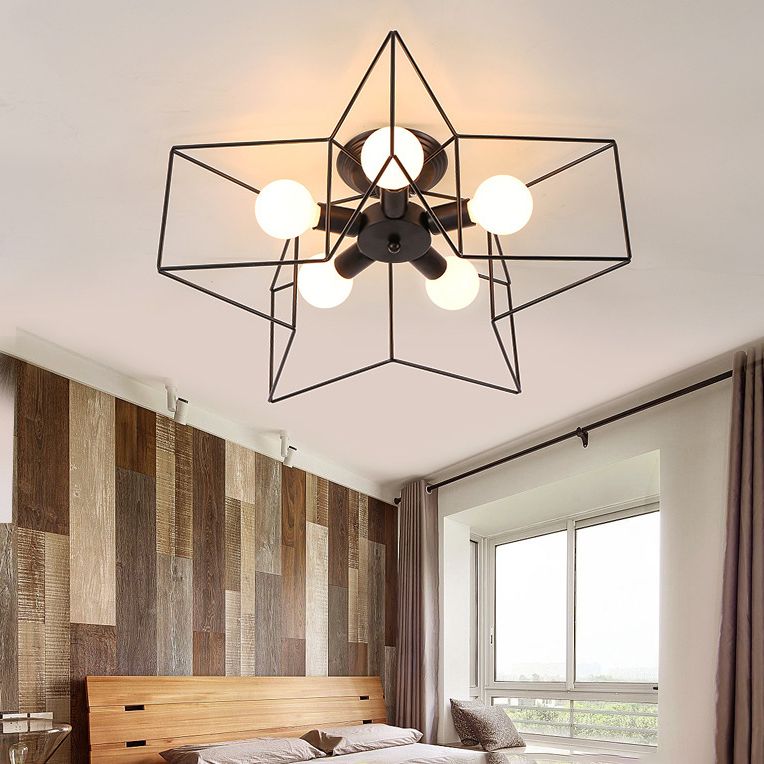 Plafonnier industriel rétro semi - encastré en fer forgé étoile pour espaces intérieurs
