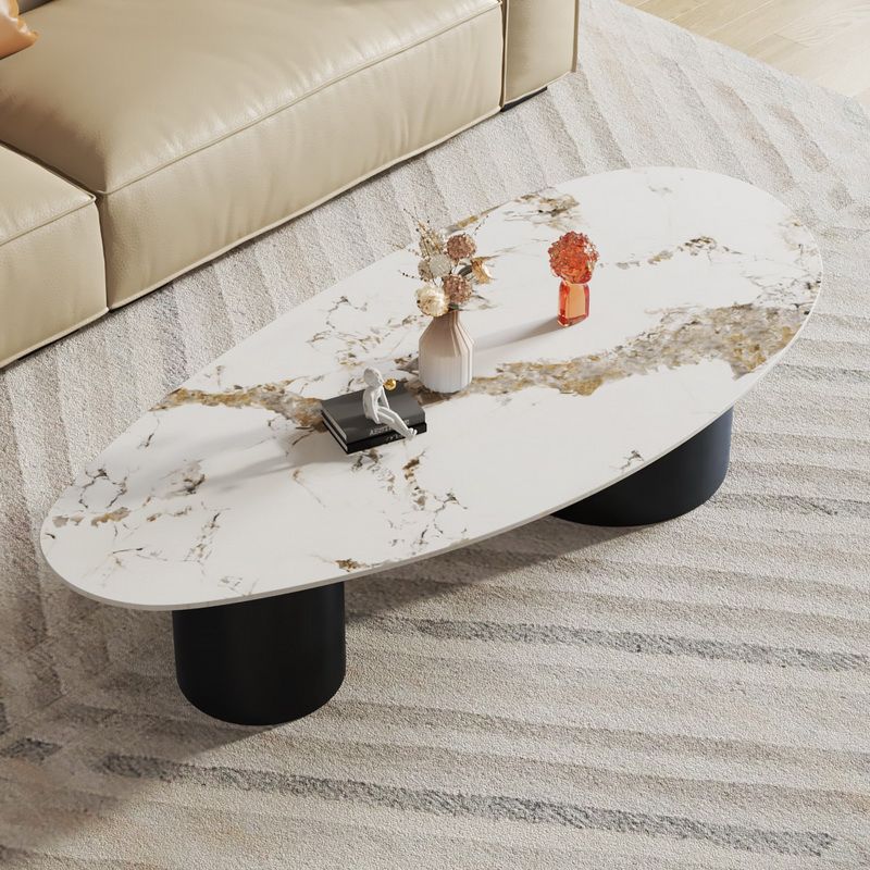 Glam Sled Coffee Table Oval Coffee or End Table in Beige and Black