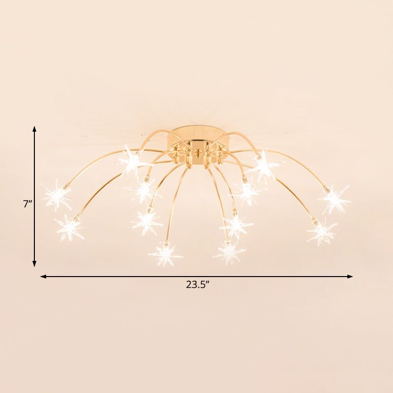 Lámpara de techo semi empotrada LED cromada/dorada contemporánea de montaje semiempotrado de metal en forma de fuegos artificiales 12/15/21 luces