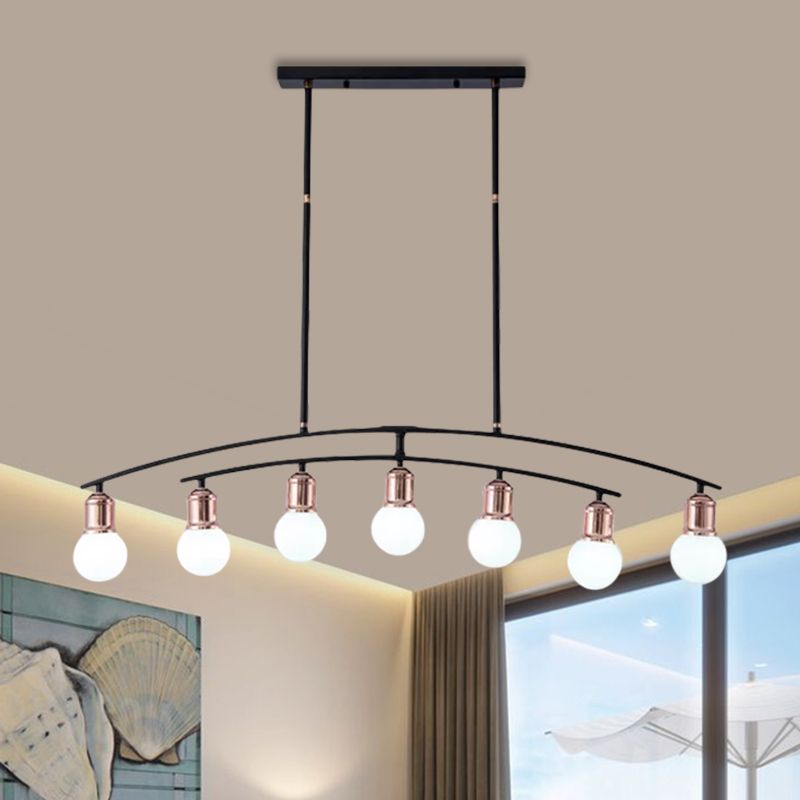 Simple Style Bare Bulb Linear Chandelier Metal 5/7 Lights Black/White Finish Island Light