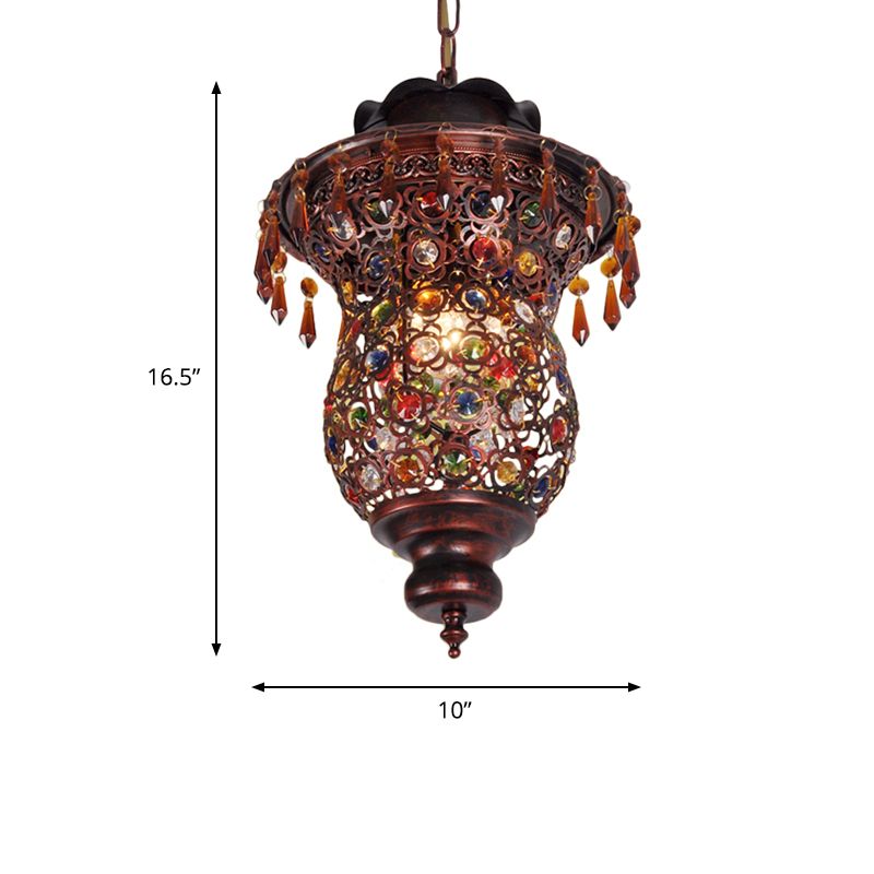 Copper Urn Suspension Lighting Bohemian Metal 1 Head Living Room Pendant Light Fixture