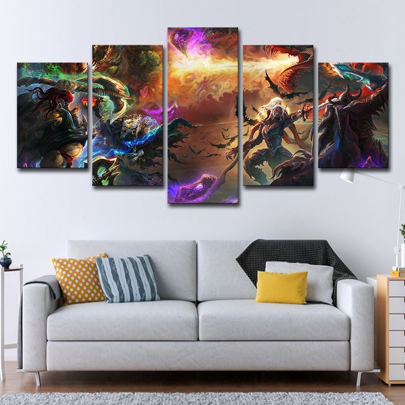 LOL World of Warcraft Art Print Yellow Canvas Made Wall Decor for Room, Multi-Piece