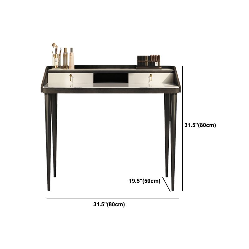 Stone Top Double Drawers Straight Feet Dresser Black Vanity Desk