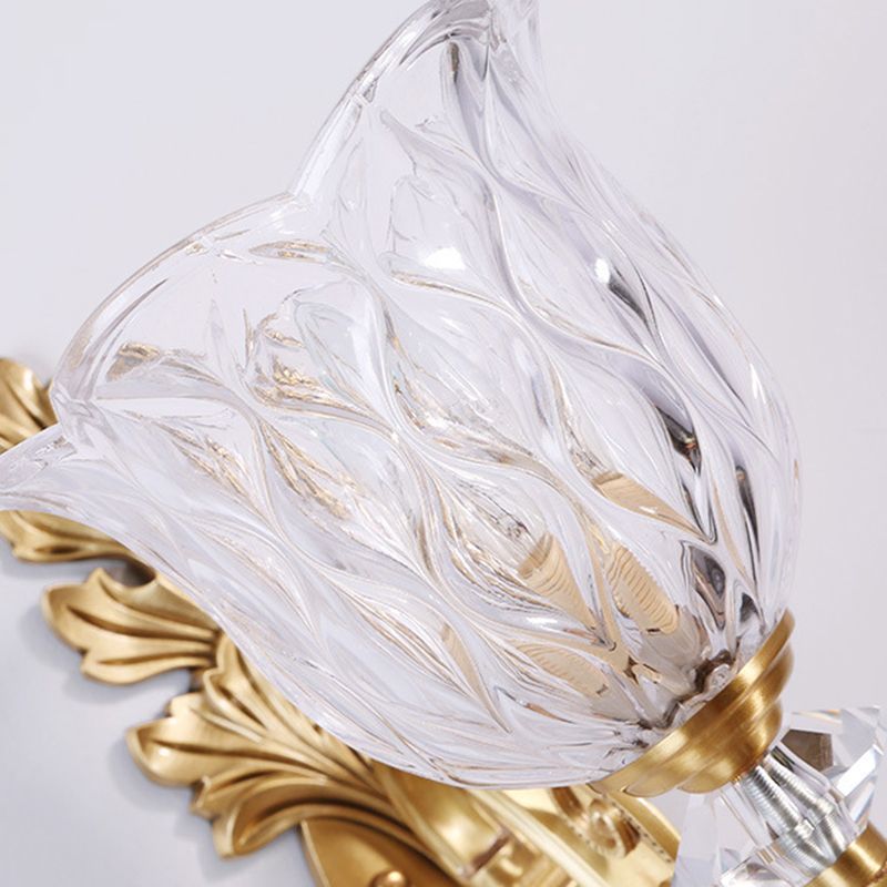 Gold Wall Mount Light Traditional Carved Glass Ruffle Bell Wall Light Fixture for Corridor