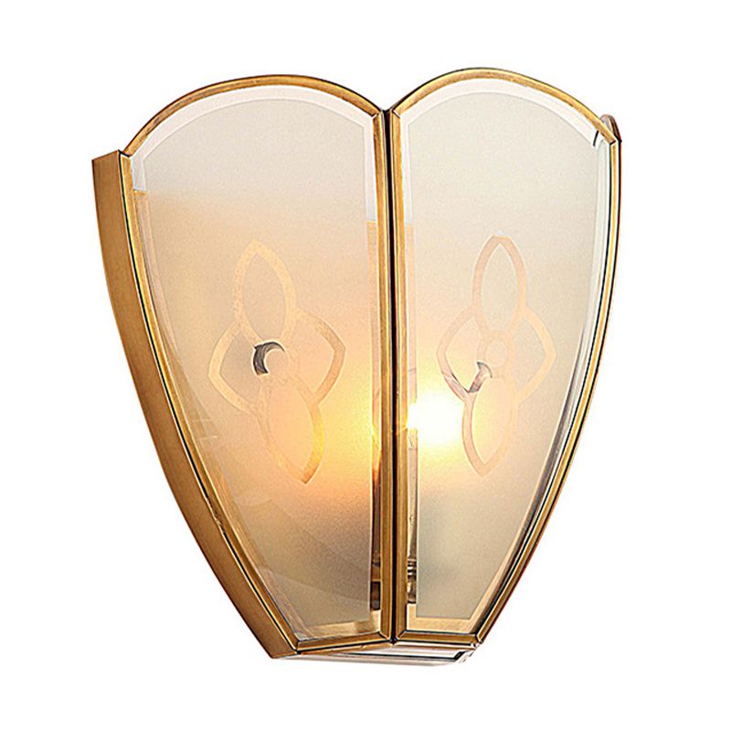 1 Bulb Gold Flush Sconce Light Vintage Style Floral Opal Glass Shade Wall Mount Lighting