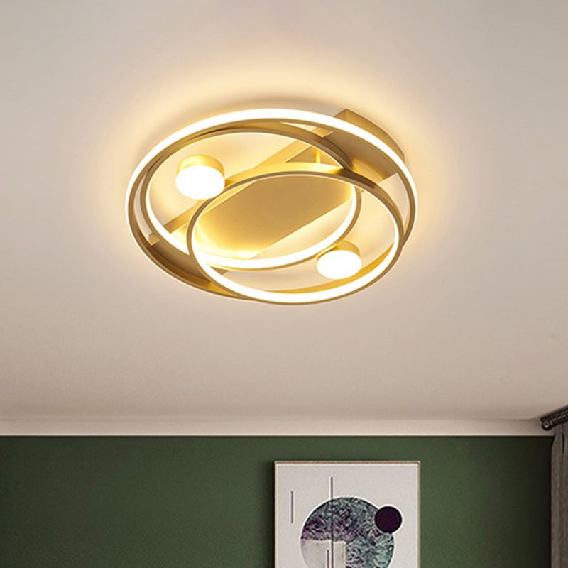 16"/19.5" Dia Metal Halo Ring Flush Lighting Simple LED Flush Mount Fixture in Black/Gold for Bedroom, White/Warm Light