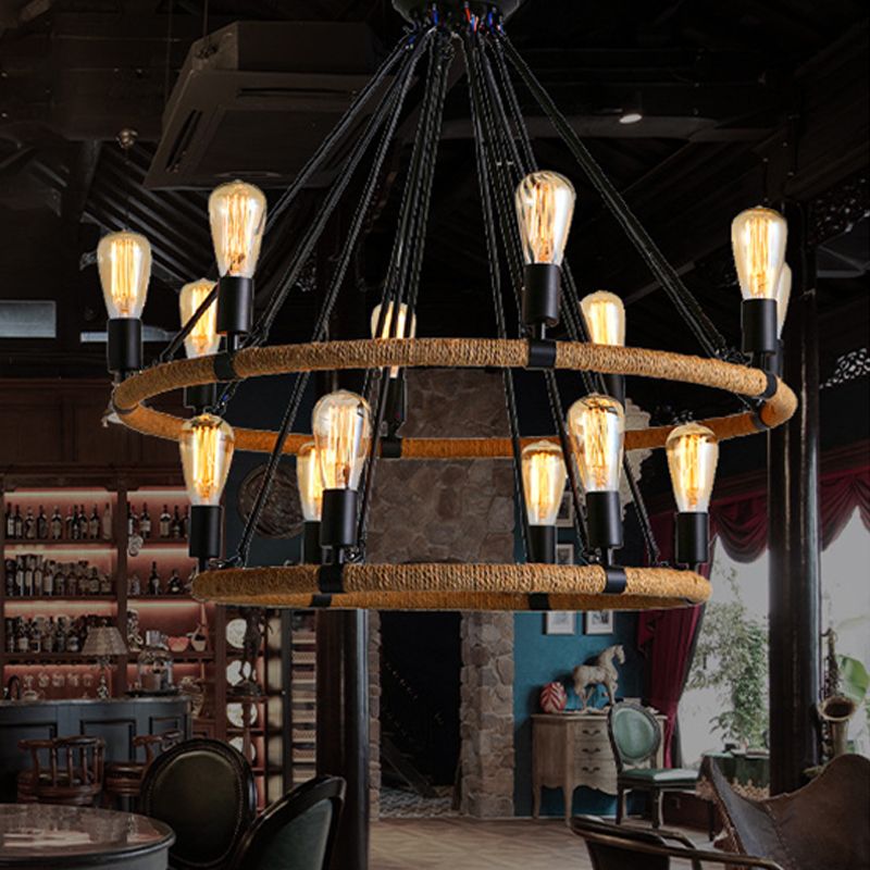 Industrial Hanging Lamp Kit Wheel Rope Pendant Lighting Fixtures for Bar