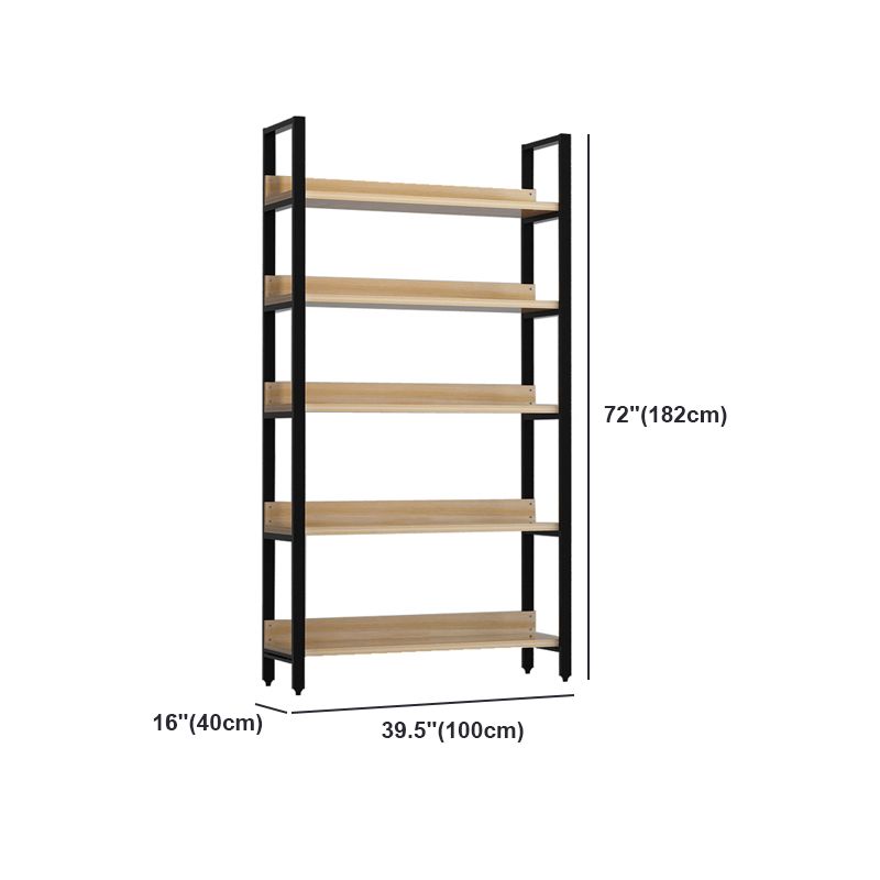 Vertical Industrial Etagere Bookshelf Steel Frame Solid Wood Shelf Bookshelf