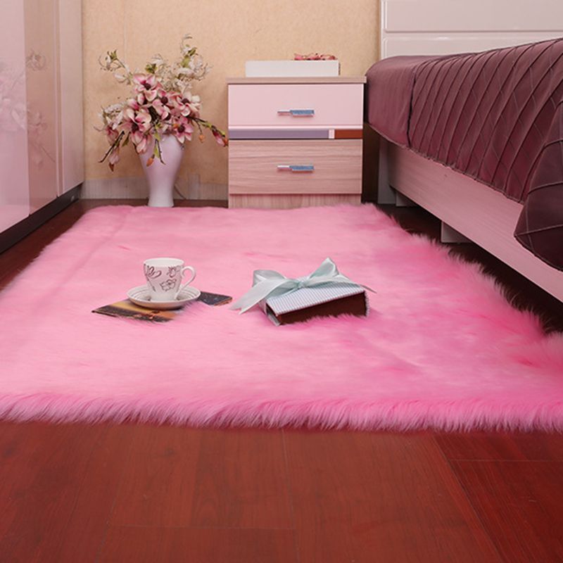 Fancy Pink Area Carpet Polyester Solid Color Area Rug Stain Resistant Indoor Rug for Bedroom
