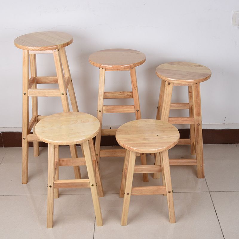 Minimalist Design Solid Wood Bar Stool Backless Counter Chair with Wood Base