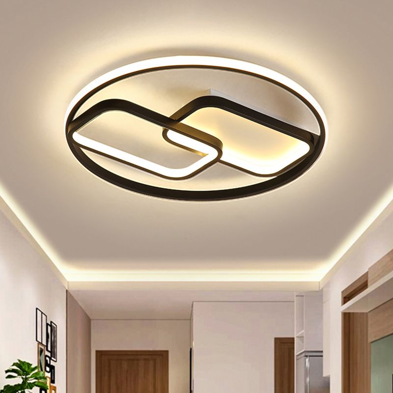 Ring and Rectangle Flush Mount Lamp Nordic Style Metal 16.5"/20.5" Wide LED Black Ceiling Flush, Warm/White Light
