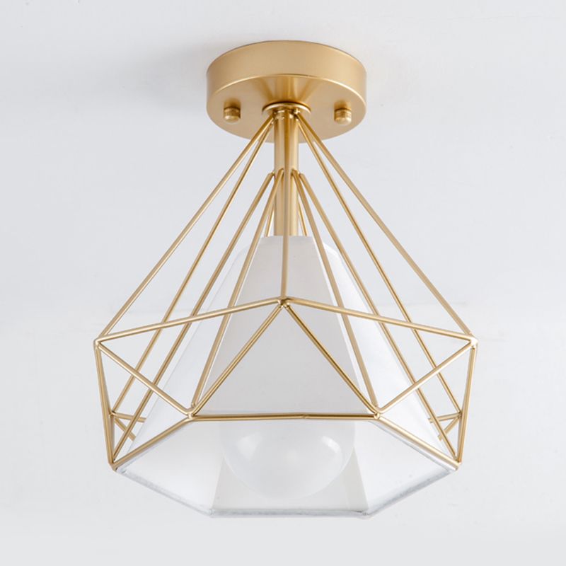 Metal Geometric Shade Flush Ceiling Light Industrial 1 Light Ceiling Light Fixture in Gold