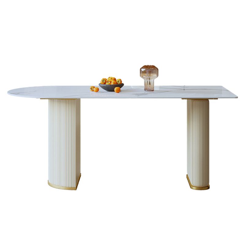 Free Form White Dining Table Sintered Stone Table Luxury with Double Pedestal