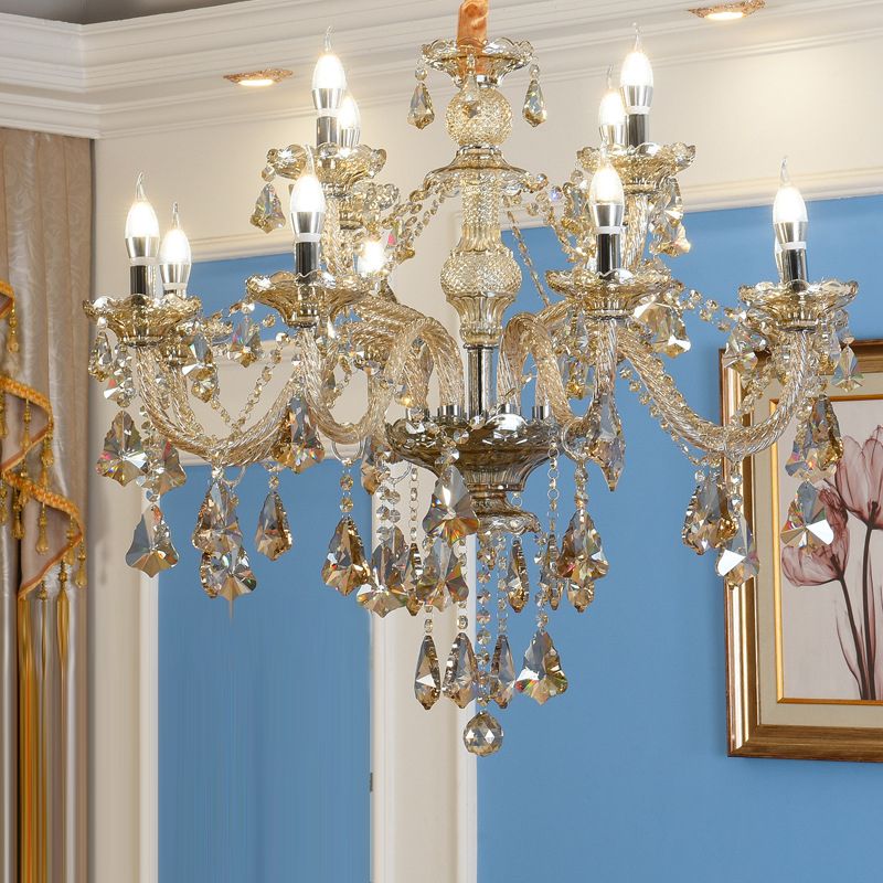 Candlestick Chandelier Light Fixture Crystal Glass Hanging Lamp for Living Room