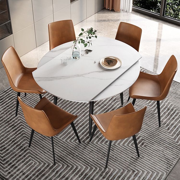 53.15''L Round Contemporary Dining Table Sintered Stone Table with 4 Black Metal Legs
