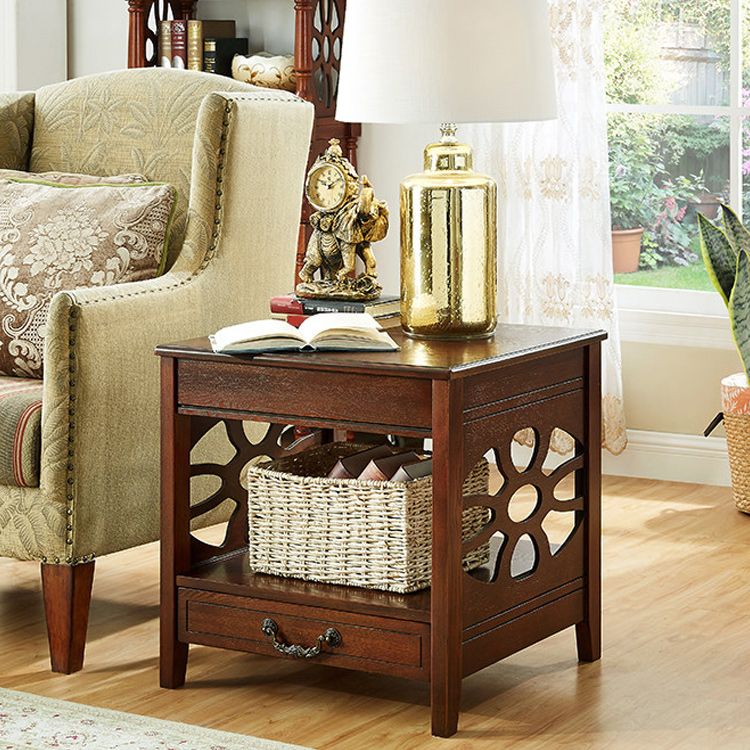 Modern Square Double Tier End Table Solid Wood 4 Legs End Table