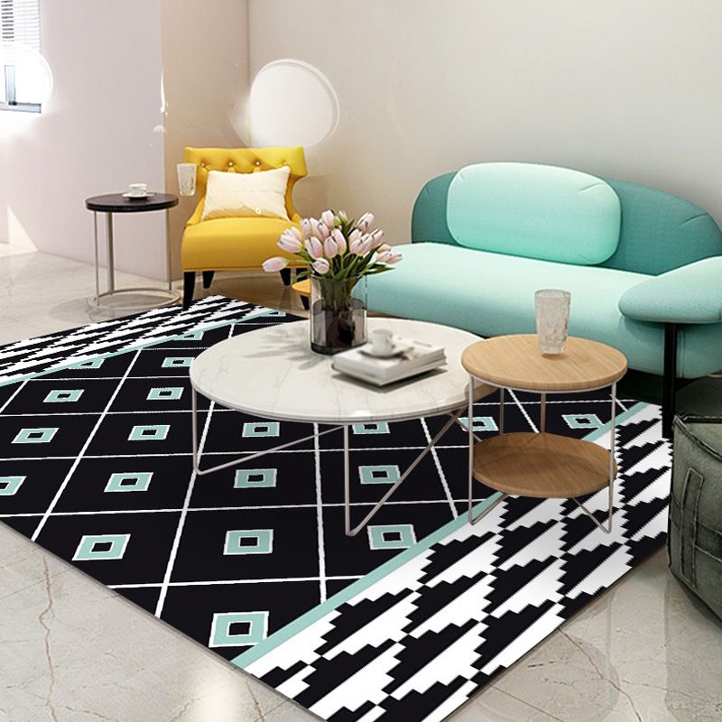 Southwestern Tribal Geometric Pattern Rug Multicolor Polyester Rug Washable Pet Friendly Anti-Slip Carpet for Living Room