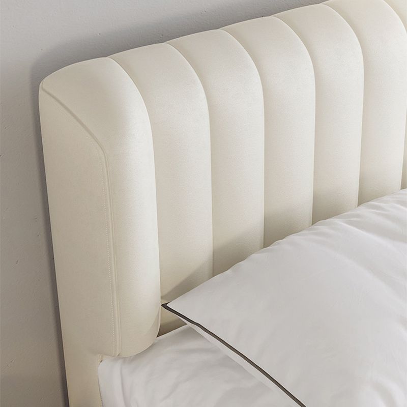 Genuine Leather Upholstered Bed Frame Cream Low Wingback Bed