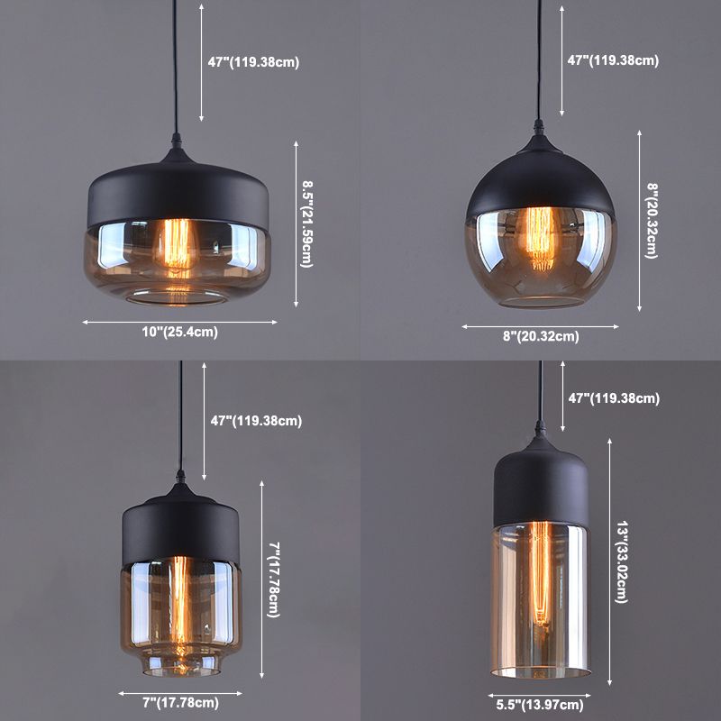 Lampada a sospensione in vetro trasparente a 1 luce, luce sospesa industriale contemporanea con top metallico
