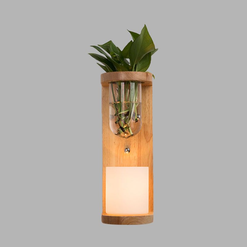 Zylinder Wohnzimmer Wandleuchte Industrial Opal Glas 1 hell Holz LED Leuchter Beleuchtung