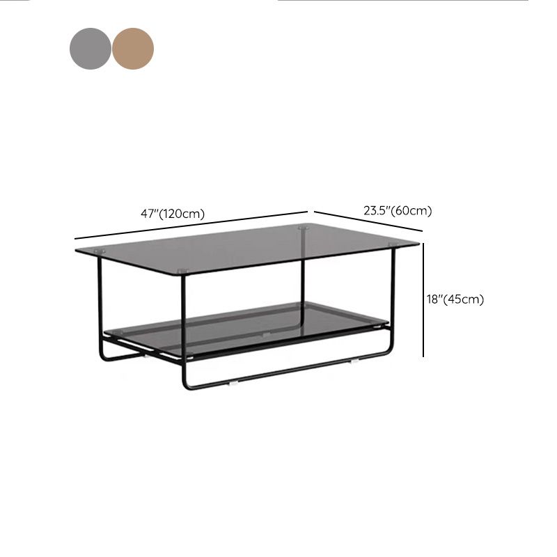 17.7"H Rectangle Glass Coffee Table Metal Sled Base Cocktail Table with Shelf