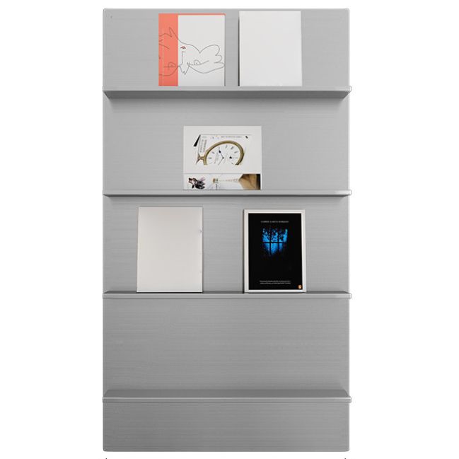 Industrial Steel Bookcase Silver Standard Closed Back Bookshelf with Shelves