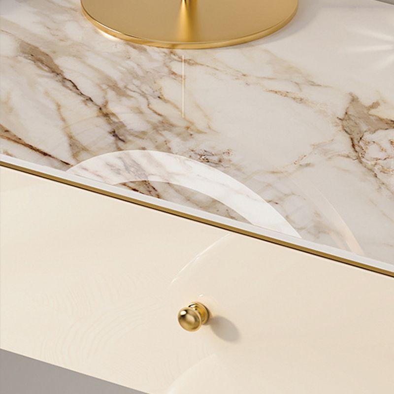 White Vanity, 30.71" High Stone Vanity Set with Stool, 2/4 Drawers Dresser