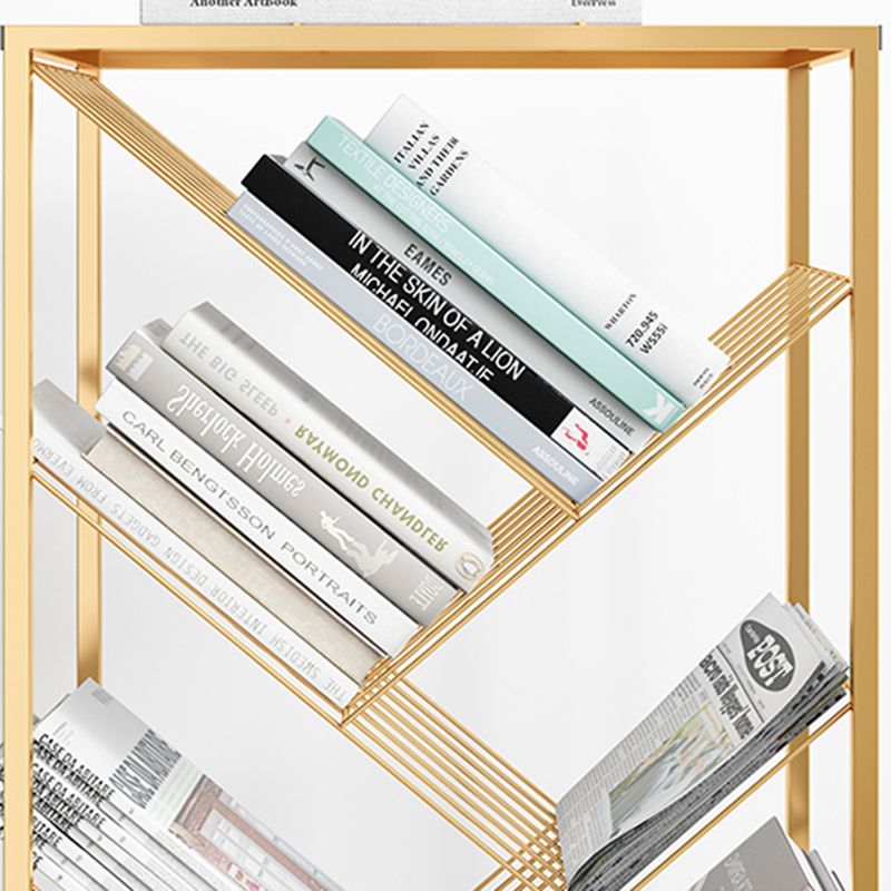 Metal Vertical Geometric Bookcase Contemporary Style Closed Back Shelf