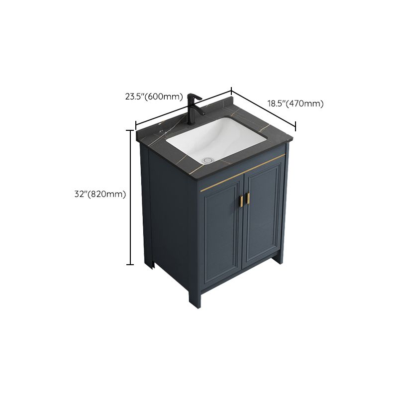 Blue Bathroom Vanity Metal Frame Single Sink Rectangle Mirror Bath Vanity with 2 Doors