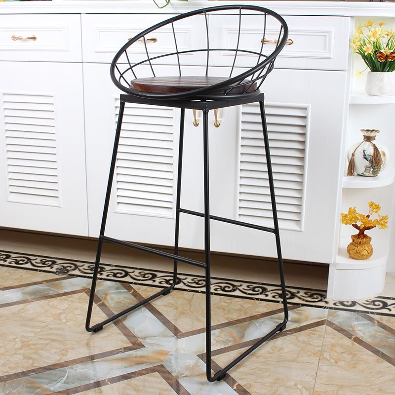 Metal Low Back Dining Stools Contemporary Round Bar Stools with Footrest