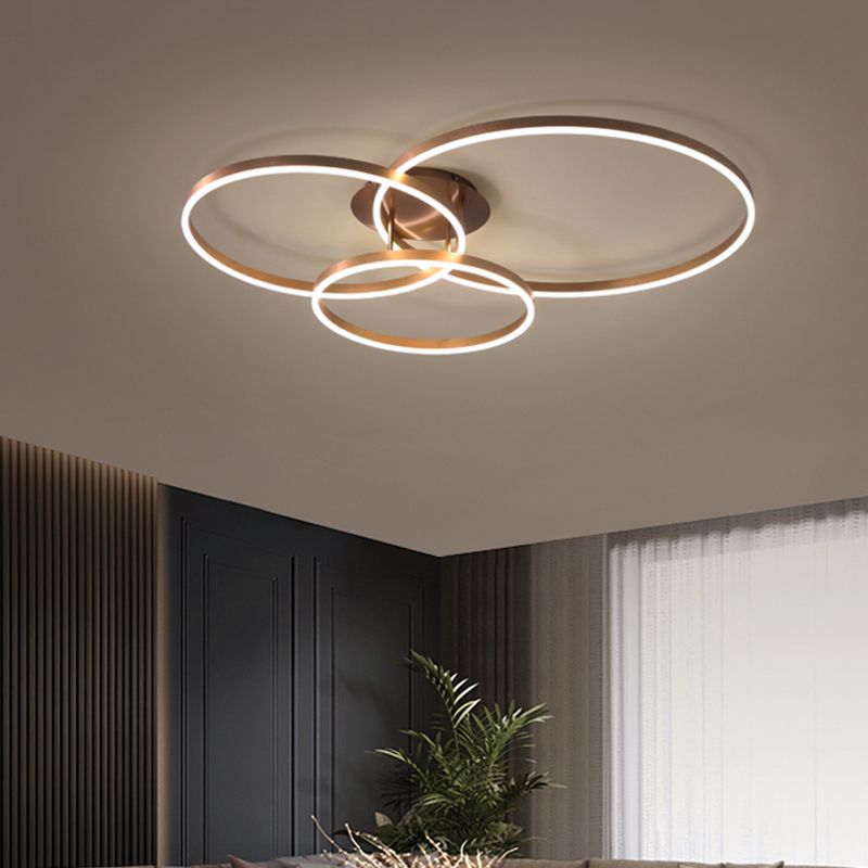 Contemporary Circular Flush Light Fixture Metal Flush Mount Lights in Brown