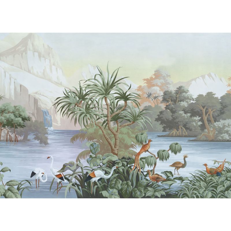 Tropix River Halcyons Mural Decal Non-Woven Washable Green Wall Art for Living Room