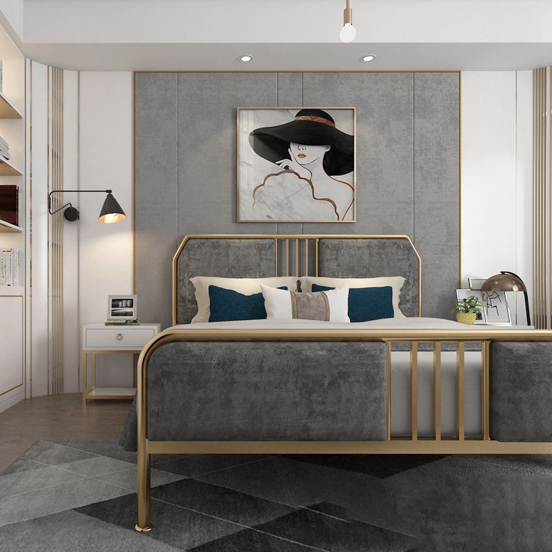 43.3" Grey Upholstered Bed with Headboard Low Profile Metal Bed