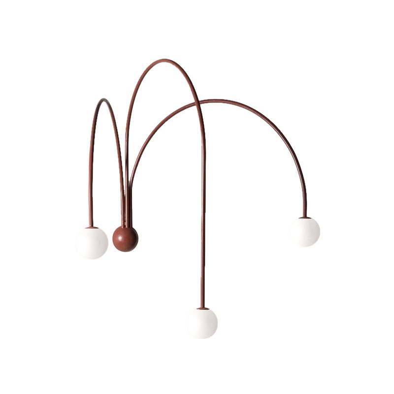 3 Heads Curved Arm Sconce Light Minimalist Metal Wall Mounted Lighting in Red for Bedside