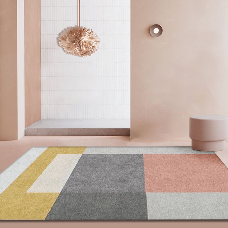 Multi Color Colorblock Geometric Rug Polyester Modern Rug Washable Anti-Slip Backing Carpet for Parlor