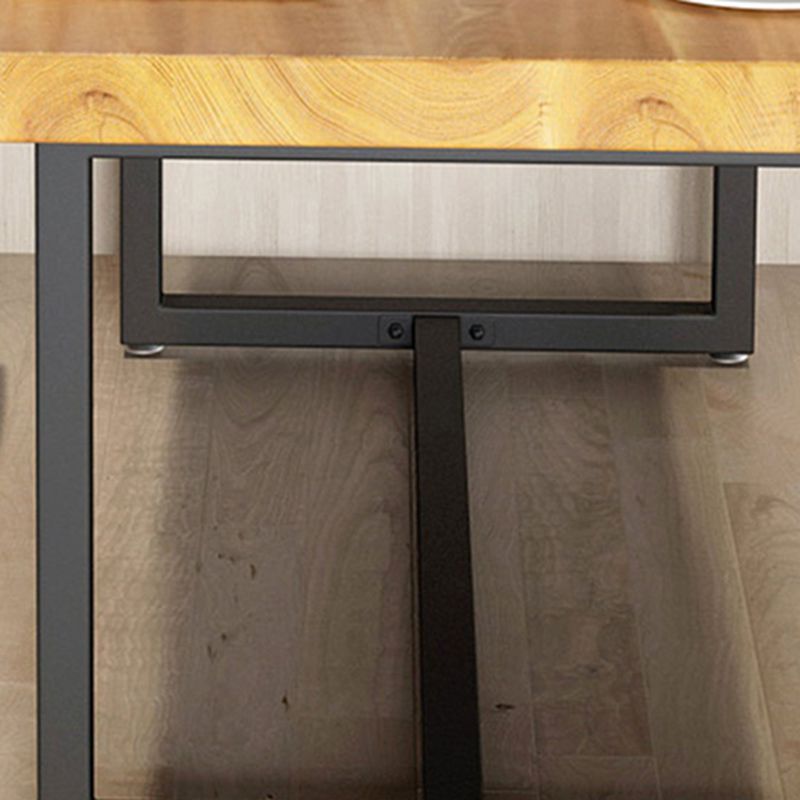 Natural Pine Wood Top Table Rectangle Black Iron Trestle Base Dining Table without Chair