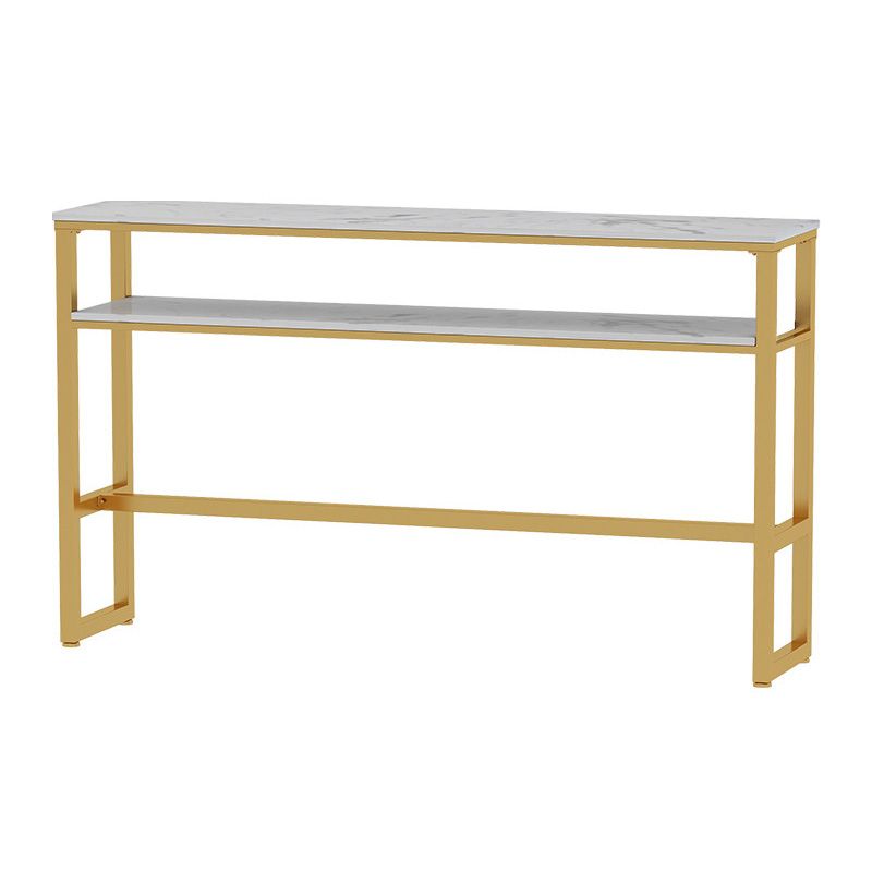 Glam Style Rectangle Bar Table Faux Marble Bistro Bar Desk with Footrest