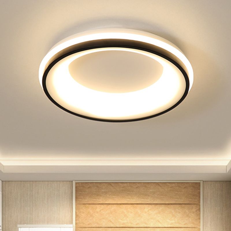 Nordic Drum Flush Mount Light Metallic Black LED Ceiling Light Fixture, Warm/White Light/Remote Control Stepless Dimming
