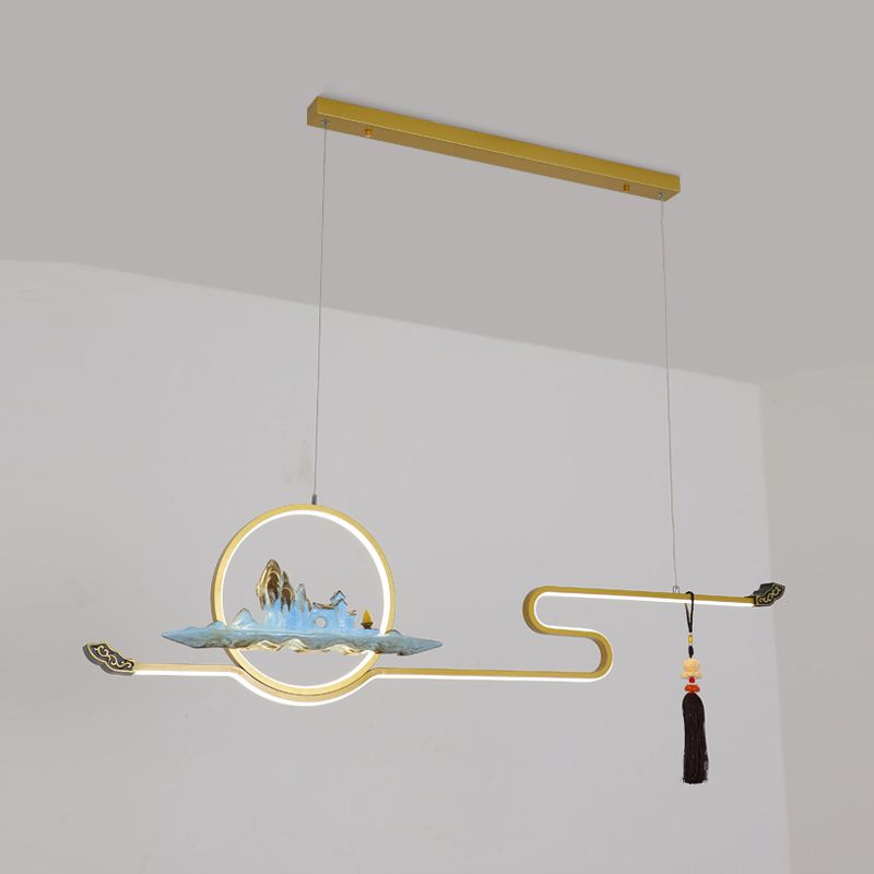 Luces colgantes de la sala de té contemporánea de metal lineal Dos accesorios de iluminación de la isla ligera