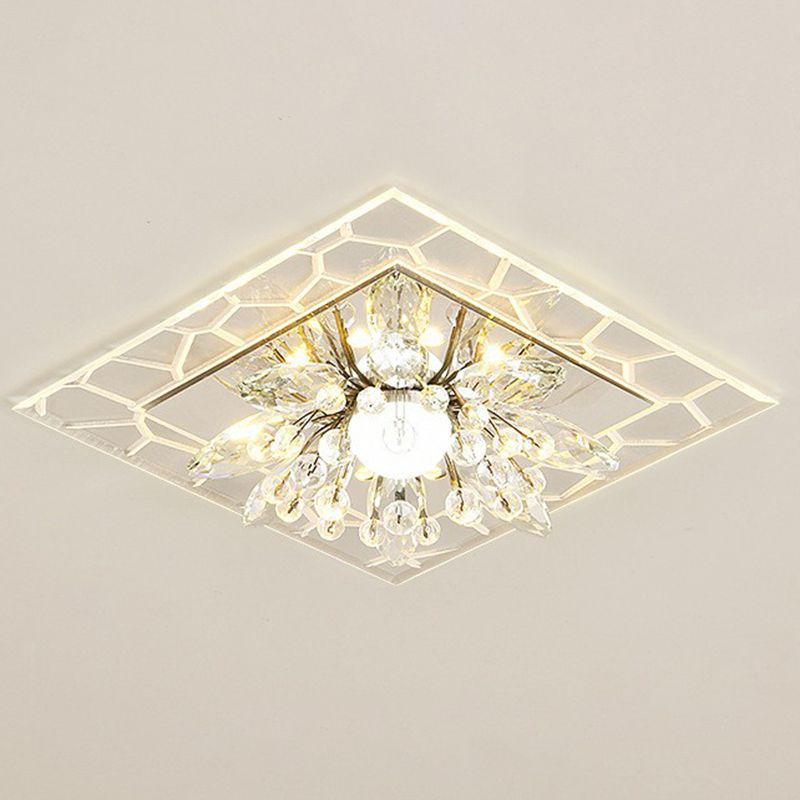 Modern Style Square Flush Light Crystal Hallway LED Flush Ceiling Light Fixture in Clear