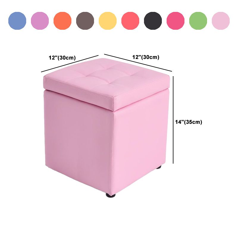 Mid-Century Modern Pouf Ottoman Faux Leather Tufted Square Ottoman with Storage