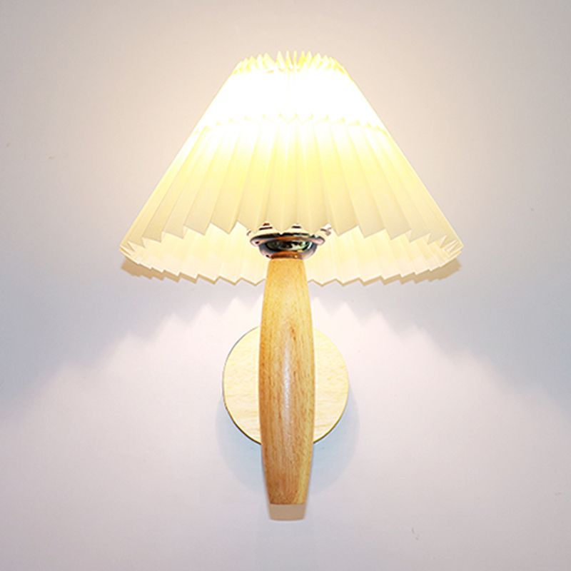 Japanese Style Wooden Wall Light Cone Shape Wall Lamp for Living Room