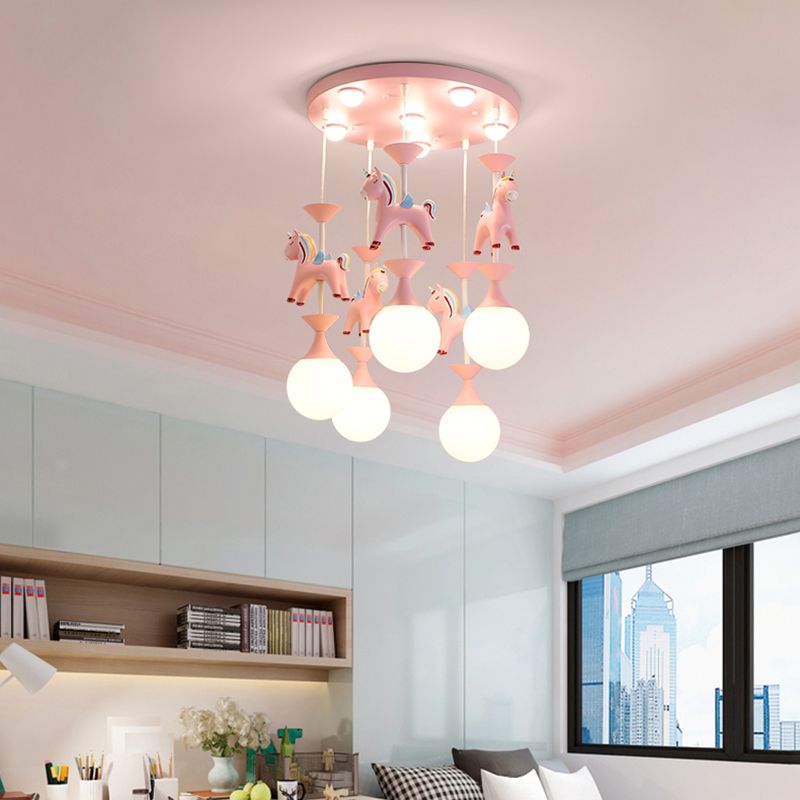 Multi Light Spherical Hanging Pendant Modern Macaron Style Glass Hanging Lighting