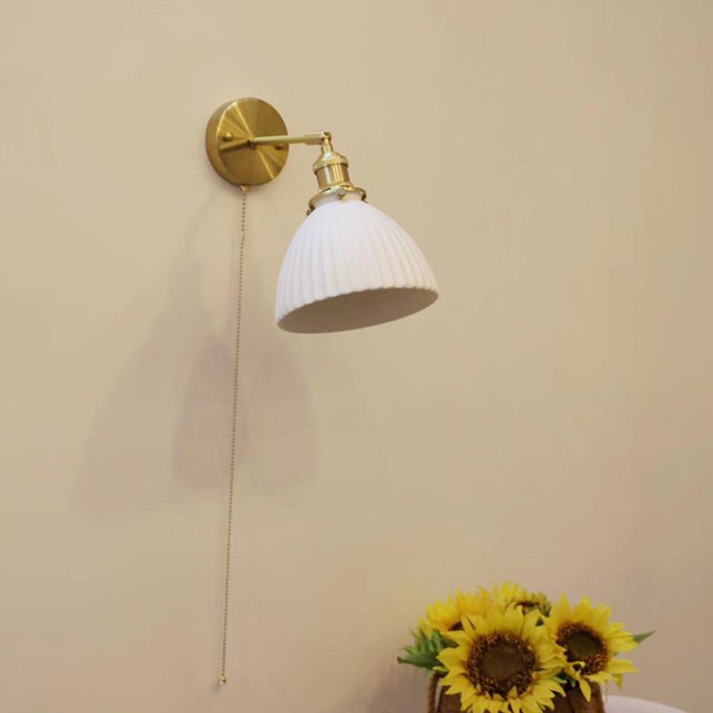 Modern Metal Wall Sconce Geometric Shape Vanity Lamp with Ceramic Shade for Bathroom