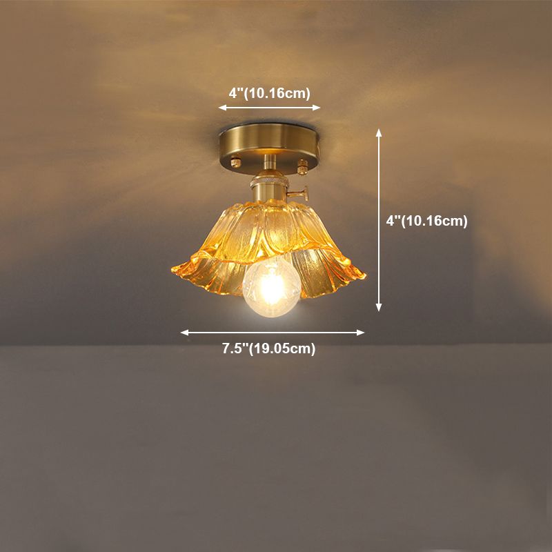 Shaded Aisle Semi Flush Mount Lighting Glass Minimalist Semi Flush Ceiling Light in Gold