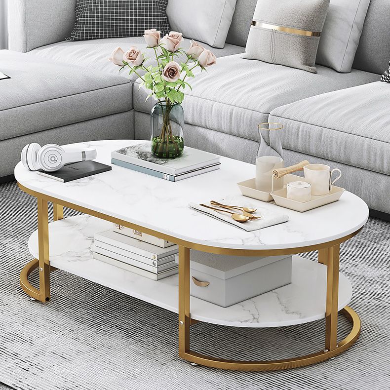 Oval Modern Coffee Table Wood Minimalist Coffee Table for Living Room
