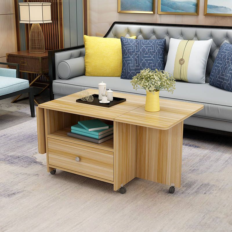 Rectangular Coffee Table Wooden Folding Cocktail Table with Casters